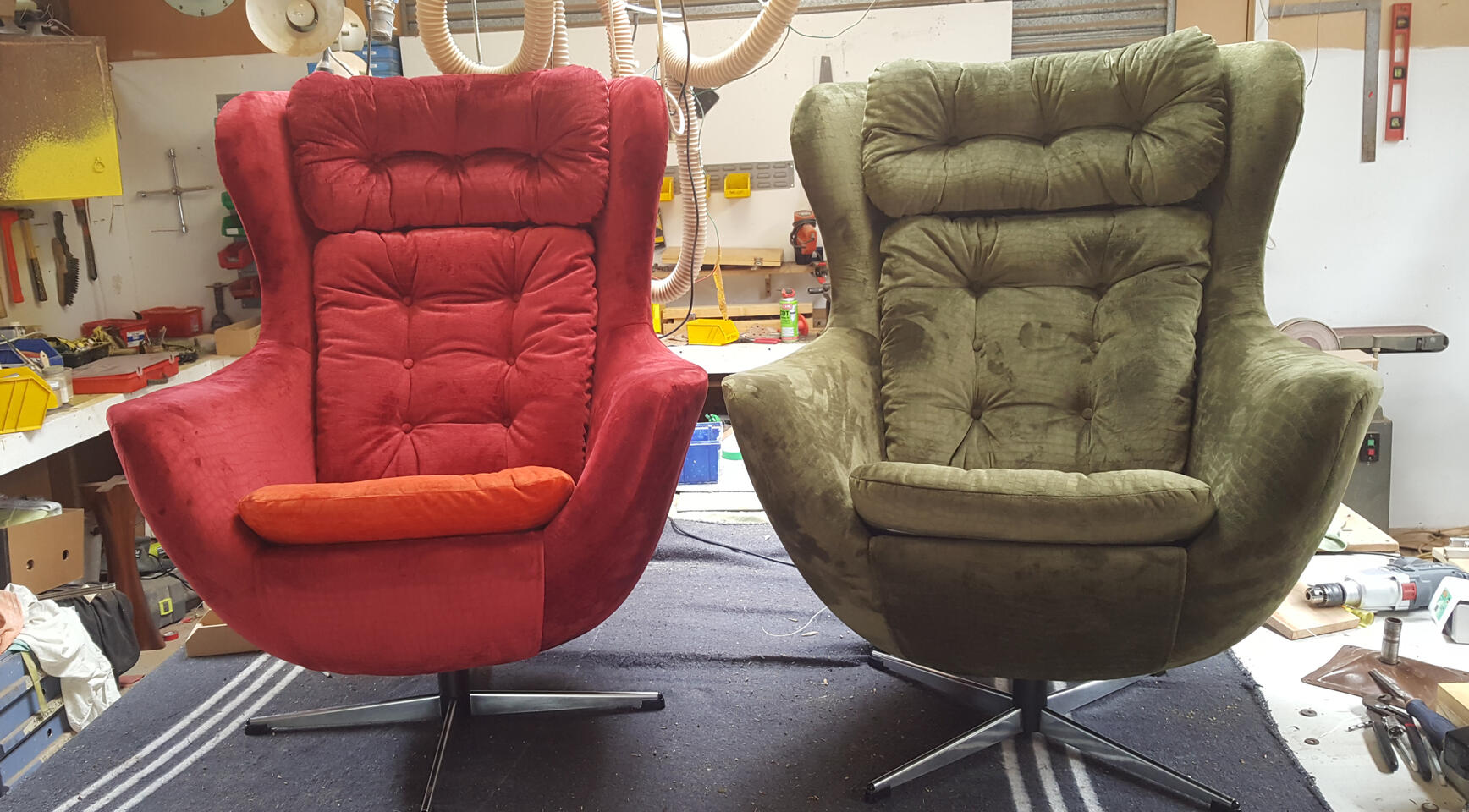 Overman Egg swivel chairs 1960s mcm Mid century vintage upholstery & Restoration specialists Furnichur Lake Taupo